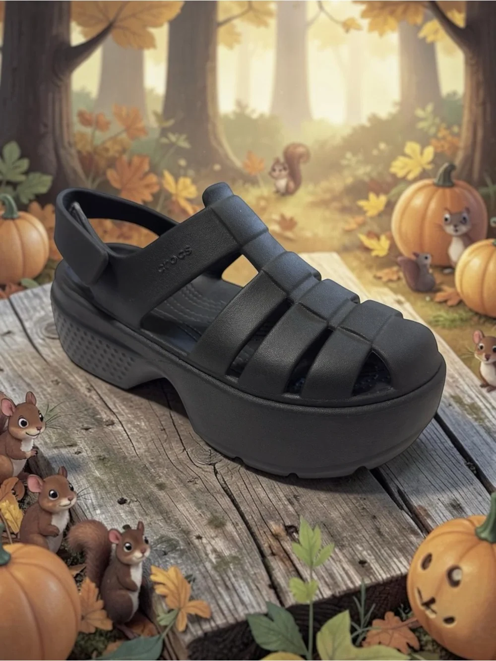 Crocs Stomp Fisherman Sandal Black Womens Size 6 Platform Strappy Clogs Shoes